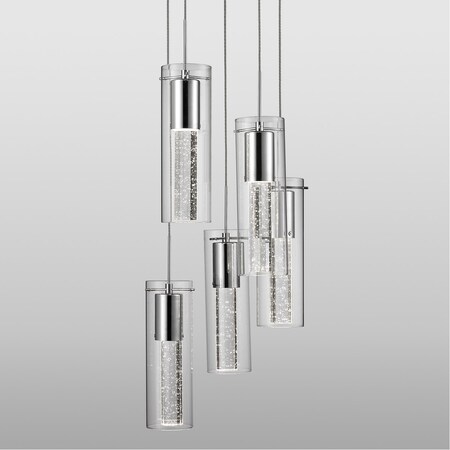 Kuzco Lighting Five Led Pendant w/Encased Crystal Bubbles In Glass Shade On Chrome PD4405-CH